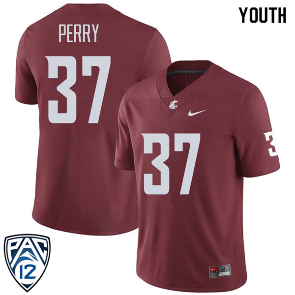 Youth #37 Caleb Perry Washington State Cougars College Football Jerseys Sale-Crimson